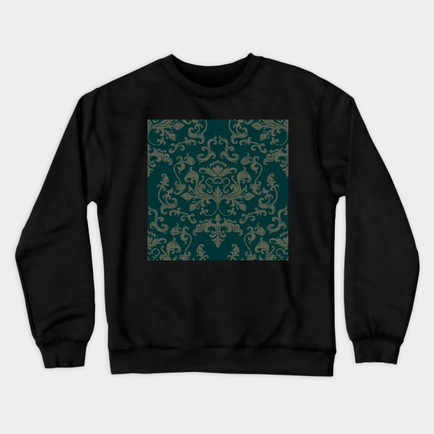 Damask Variations: Linen on Forest Crewneck Sweatshirt by implexity